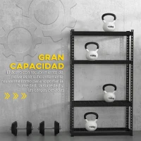 HOMCOM Estantería Almacenamiento de 4 Niveles Estantería de Garaje de Acero Carga 600 kg Estantes Ajustables 70x30x152 cm Negro(m-5)