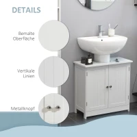 HOMCOM Waschbeckenunterschrank Badschrank mit verstellbarer Ablage Unterschrank mit 2 Türen Badmöbel Waschbecken Badezimmerschrank Siphon-Ausschnitt Landhausstil Weiß L60 x T30 x H60 cm(m-6)
