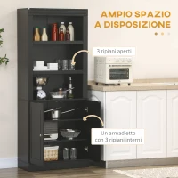 HOMCOM Credenza Cucina in Legno con Ripiani e Armadietto 2 Ante con Mensole Regolabili, 74.6x35.5x182.5cm(m-4)