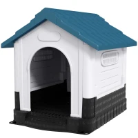 PawHut Plastic Dog Kennel with Windows, for Garden Patio, Medium and Large Dogs, 101 x 88 x 99cm - Blue(m-11)