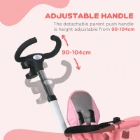 HOMCOM Metal Frame 6 in 1 Baby Push Tricycle with Parent Handle for 1-5 Years Old, Pink(m-7)