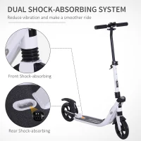 HOMCOM Folding Kick Scooter Hight-Adjustable Urban Scooter w/ Rear Brake, Double Shock Absorption System & 2 Big Wheels, For 14+ Teens Adult, White(m-7)