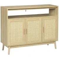 HOMCOM Aparador de Estilo Cannage Mueble Buffet Auxiliar con Puertas de Rejilla y Patas de Madera 120x40x97cm Natural(m-1)