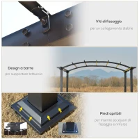 Outsunny Pergola con Tende Scorrevoli da Giardino 295x245cm, Gazebo a Pergola da Esterno in Metallo Cachi(m-6)