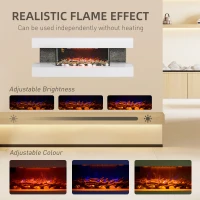 HOMCOM 47inch / 120cm Electric Fireplace Wall Mounted, Freestanding, Glass Electric Fire Suite with Mantel, Adjustable LED Flame Effect and Temperature, Log, Pebble, Remote Control, 2000W, White(m-4)