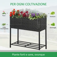 Outsunny Letto per Orto Rialzato, Fioriera Effetto Vimini con Ripiano, Aiuola Rialazata per Esterni e Interni, Grigio (70cm x 30cm x 72cm)(m-5)
