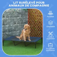 PawHut Lit sur pieds XXL pour chien chat lit de camp animal 122L x 92l x 23H cm bleu foncé(m-4)