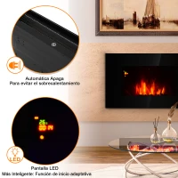 HOMCOM Chimenea Eléctrica de Pared Calefactor Estufa Eléctrica 1000/2000W Temporizador Termostato Auto-Control Llama LED 7 Color Mando a Distancia 90x9,5x56 cm(m-5)