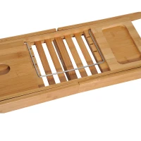 HOMCOM Pont tablette plateau de baignoire avec support de livre longueur réglable 70-105 cm bambou(m-7)