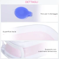 HOMCOM Vaschetta per Bagnetto per Neonati Ergonomico Pieghevole Piedini Anti-Scivolo Standard EN71-1, EN71-2, EN71-3 Rosa Età Adatta: 0-3anni 80x48x21cm(m-7)