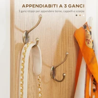 HOMCOM Set da Ingresso in Truciolato con Appendiabiti a 3 Ganci, Specchio da Ingresso e Panca Scarpiera per 8 Paia(m-5)