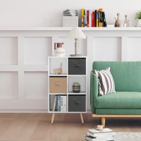 HOMCOM Freestanding 6 Cube Unit Cabinet Unit w/ 3 Fabric Drawers Handles Home Office Storage Shelves White(m-7)