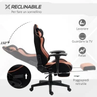 Vinsetto Poltrona da Ufficio con Altezza Regolabile Poggiatesta e Poggiapiedi Estraibile, Nera e Marrone 64x57x120-130cm(m-6)