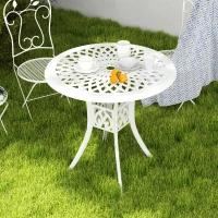 Outsunny 78 cm Round Garden Dining Table with Parasol Hole Antique Cast Aluminium Outdoor Table Only, White(m-8)
