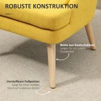 HOMCOM Sessel Loungesessel mit Leinenoptik, Armlehne, Gepolstert Relaxsessel mit Holzbeine, für Wohnzimmer, Schlafzimmer, Gelb(m-5)