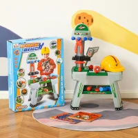 HOMCOM Kinder Werkbank mit Werkzeug Arbeitstisch Werkbanktisch mit 37 Zubehören Rollenspiel Spielzeug für Kinder ab 3 Jahren PP-kunststoff Grün+Grau 44 x 26 x 71 cm(m-8)