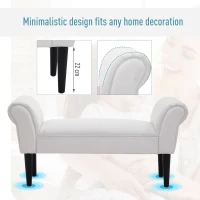 HOMCOM Small-sized Bed End Side Chaise Lounge Sofa Window Seat Arm Bench Wooden Leg Fabric Cover (White)(m-6)