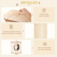 PawHut Árbol para Gatos de Pared 38x30x149 cm con Múltiples Plataformas de Madera Cueva Cama Superior Cojín Extraíble Postes Rascadores de Sisal Torre para Escalar Beige y Roble(m-6)