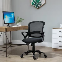 Vinsetto Silla de Oficina Silla de Escritorio de Malla Transpirable Basculante con Altura Ajustable Asiento Giratorio 360° y Soporte Lumbar 61x61x89-99 cm Negro(m-2)