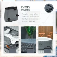 Outsunny Spa Gonflable Rond - 930 litres 108 Jets de Massage - 4 Personnes avec bâche, 2 Cartouches filtrantes - Liner PVC Blanc Gris(m-8)