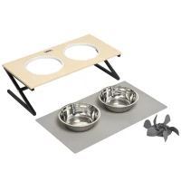 PawHut Comedero Elevado para Perros con 2 Cuencos de Acero Inoxidable Tapete y Alimentador Lento 60x30x18,5 cm Roble(m-9)