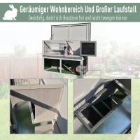 PawHut Kleintierstall Zwergkaninchenstall Kleintierkäfig mit Bodenwanne und Rampe Kleintierhaus Outdoor Indoor Tannenholz Dunkelgrau+Schwarz 108 x 45 x 78 cm(m-5)