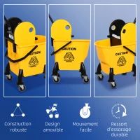HOMCOM Chariot d'entretien avec seau, Accessoire de ménage 26L avec essoreur, sur roulette, jaune 60L x 27l x 71H cm(m-7)