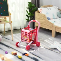 HOMCOM Carrello della Spesa per Bambini In Tre Modalità per Bambini +3 Anni, Carrello Giocattolo per Bambini con 38 Accessori Inclusi, Suoni e Luci Divertenti, Rosa(m-2)