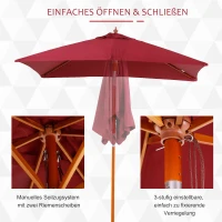 Outsunny Sonnenschirm 200 x 150 x 235 cm Knickbarer Gartenschirm 3-stufig einstellbar rechteckig Strandschirm wasserabweisend und UV-beständig für Strand Balkon Terrasse Garten Weinrot(m-5)