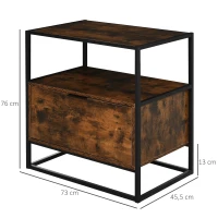 HOMCOM Mesa Consola Auxiliar de Estilo Industrial con Gran Cajón y Estante Abierto con Superficie Espaciosa Mesa Multifuncional Retro con Marco de Metal  73x45,5x76 cm Marrón Rústico(m-3)