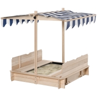 Outsunny Bac à sable carré en bois pour enfants dim. 106L x 106l cm avec bancs et couvercle - auvent réglable