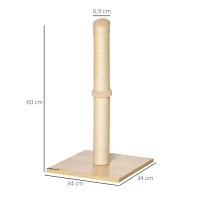 PawHut Kratzstamm für Katzen Kratzsäule aus Sisal stabiler Kratzbaum Kratz Spielzeug Katze mit Ball 60 cm Spanplatte Sisal Beige+Eiche 34 x 34 x 60 cm(m-3)