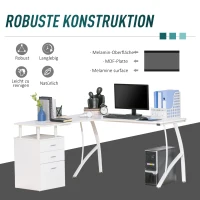 HOMCOM L-förmiger Schreibtisch mit Schubladen aus der Material MDF Metall Home-Office-Ecke Arbeitsplatz Industriestil, Weiß 152 x 143,5 x 76 cm(m-5)