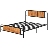 HOMCOM 5.2ft King Bed Frame with Industrial Wood Headboard, Steel Slat Support and 31cm Underbed Storage Space, 160 x 207cm, Rustic Brown(m-11)