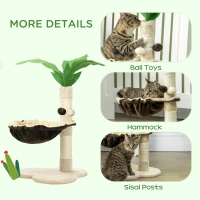 PawHut 68cm Palm Tree Shaped Cat Tree w/ Hammock, Sisal Scratching Post - Beige(m-5)