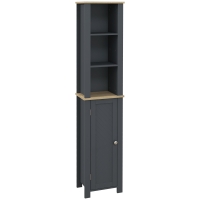 Colonna Bagno Kleankin - 30x30x183cm, 2 Ripiani Aperti E 2 Armadietti, Nero/Grigio, Regolabile - Foto 4