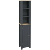 kleankin Colonna Bagno Salvaspazio con Armadietto e 3 Ripiani Aperti in Legno, 34x23x165cm, Grigio(m-1)