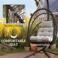Outsunny Outdoor PE Rattan Swing Chair with Foldable Basket and Cushion, Garden Patio Hanging Egg Chair with Metal Stand, Headrest for Indoor and Outdoor, Black(m-4)