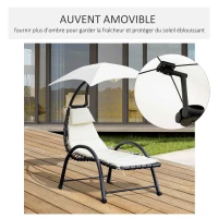 Outsunny Bain de Soleil transat de jardin chaise longue Design Contemporain - Pare-Soleil et Matelas - Acier Polyester - dim. 1,7L x 1,18l x 1,77H m - écru Noir(m-6)