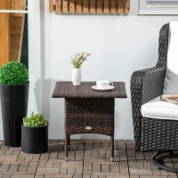 Outsunny Outdoor Rattan Side Table Coffee Table with Plastic Board, Full Woven Table Top for Patio, Garden, Balcony, Mixed Brown(m-8)