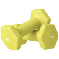 SPORTNOW 2 x 1kg Hexagonal Dumbbells Weights Set with Non-Slip Grip for Home Gym Workout, Yellow(m-1)