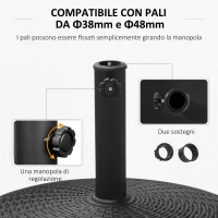 Outsunny Base per Ombrellone da Giardino Rotonda a 4 Ruote con Freni, Basamento per Ombrellone in Metallo e Resina, per Pali di Ombrelloni da Ø38/48 mm, Ø52x41 cm, Nero(m-4)