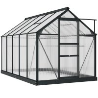Outsunny 6 x 10ft Polycarbonate Greenhouse, Large Walk-In Green House with Slide Door and Window, Garden Plants Grow House with Aluminium Frame and Foundation, Grey