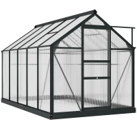Outsunny 6 x 10ft Polycarbonate Greenhouse, Large Walk-In Green House with Slide Door and Window, Garden Plants Grow House with Aluminium Frame and Foundation, Grey(m-12)