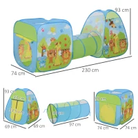 HOMCOM 3 in 1 Pop Up Tent Kids Playhouse Toddlers Crawl Tunnel Cute Drawing On Surfuce Indoor Outdoor Garden Use 230 x 74 x 93 cm(m-3)