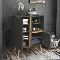 HOMCOM Storage Cabinet Sideboard with Tempered Glass Adjustable Shelves and Solid Wood Legs(m-2)