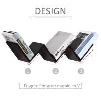 HOMCOM Etagères murale flottante - design contemporain en V - kit fixation inclus - panneaux particules noir(m-6)