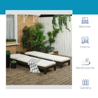 Outsunny Set 2 Lettini Prendisole in Rattan PE con Cuscino e Schienale 5 Reclinazioni, 196x60x22cm(m-7)