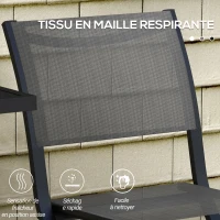 Outsunny Ensemble salon de jardin 2 personnes 2 chaises et 1 table pliantes pour l'Extérieur cadre en Aluminium, Gris anthracite(m-6)