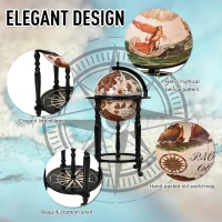 HOMCOM Unique Globe Drinks Cabinet Wood Frame 3 Compartments Bottles Glasses w/ Bottom Shelf 4 Wheels Elegant Antique Movable Safe Storage Presentation Wine Alcohol Beverage Trolley Brown Beige(m-5)